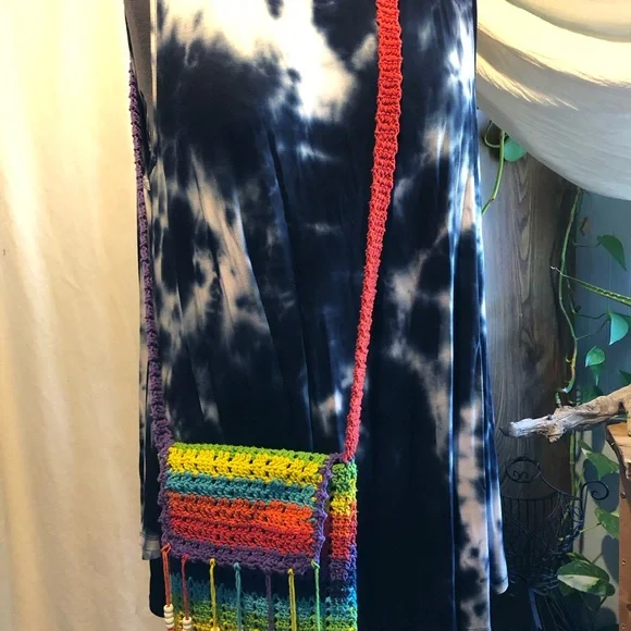 Pride Rainbow Crochet Shoulder Bag with Bead Fringe - Picture 2 of 12